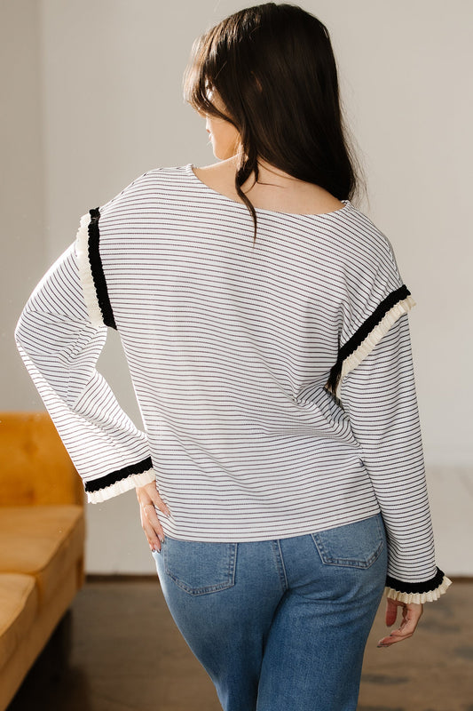 Anya Ruffle Trim Loose Long Sleeve Top