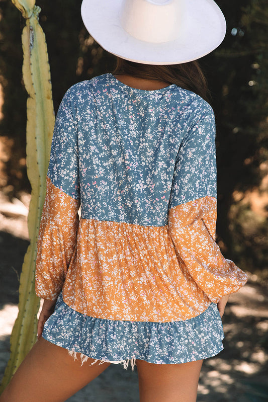 Cecilia Floral Ruffled Hem Round Neck Blouse