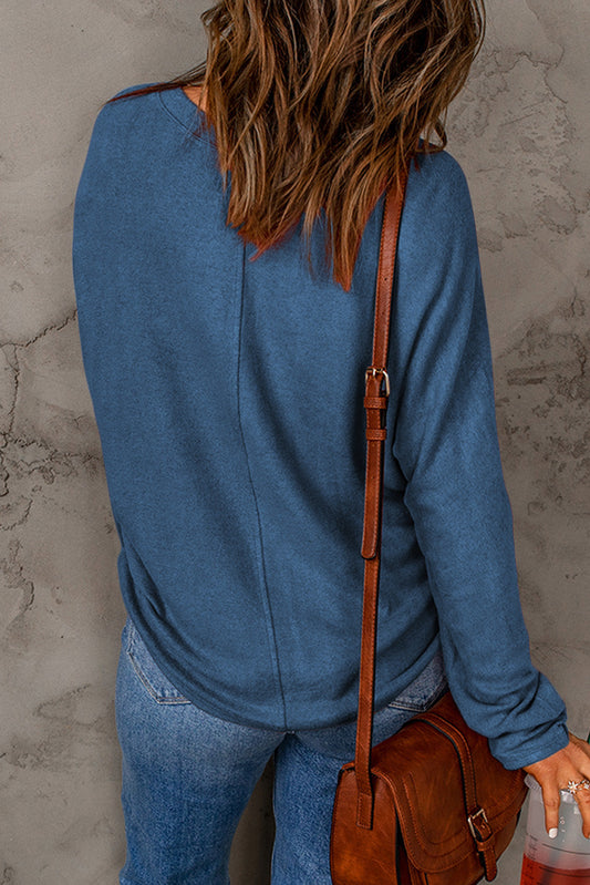 Gabriela Solid Color Patchwork Long Sleeve Top