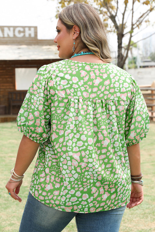 Selena Plus Size Floral Tassel Tie Blouse