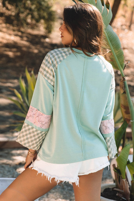Emilia Plaid Floral Peace Heart Long Sleeve Top