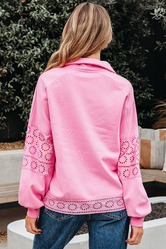 Evangeline Embroidered Flower Buttons Pullover Sweatshirt