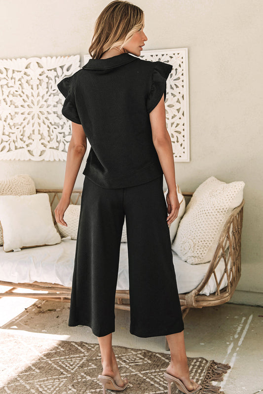 Alyssa Textured Flutter Sleeve Top