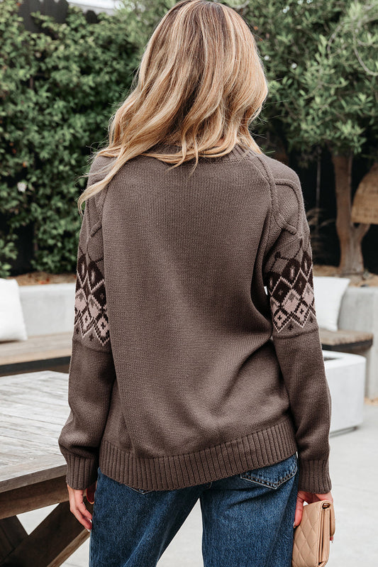 Alana Western Geometric Patterned Crew Neck Knitted Sweater