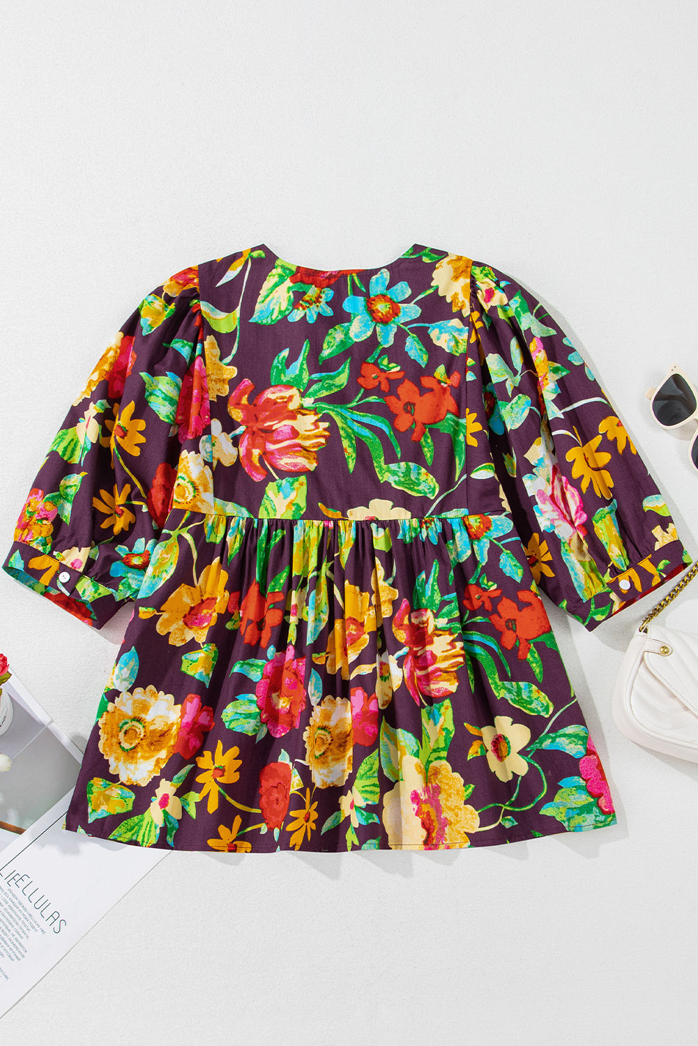 Adhara Flower Embroidered Trim Half Sleeve Blouse