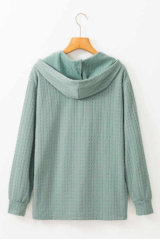 Mandy Textured Drawstring Hooded Long Sleeve Top