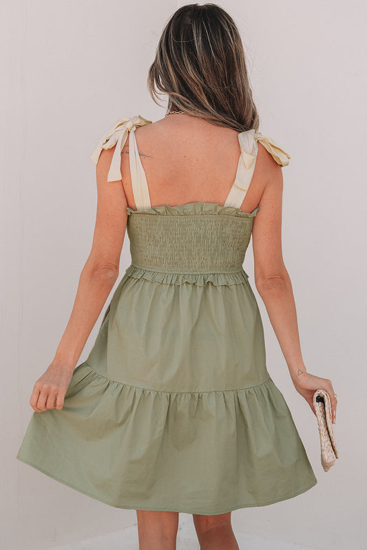 Opal Smocked Self-tie Straps Ruffled Dress