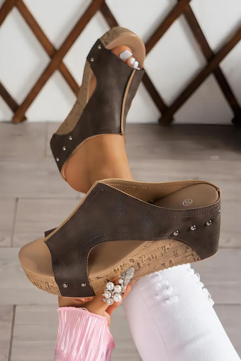 Skylar Pu Leather Wedge Slippers