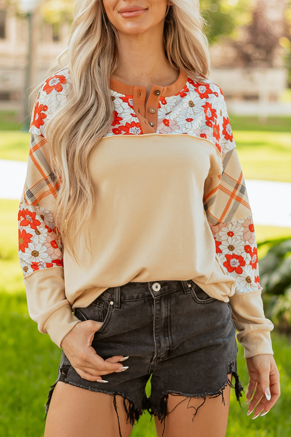 Azari Plaid Patchwork Casual Top