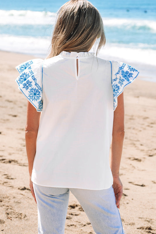 Vienna Embroidered Ruffled Sleeve Blouse