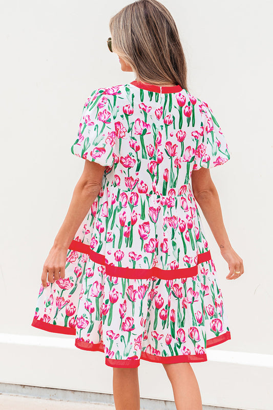 Berkley Floral V Neck Bubble Babydoll Dress