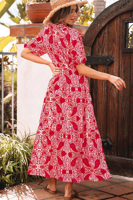 Raquel Paisley Side Slit Maxi Dress