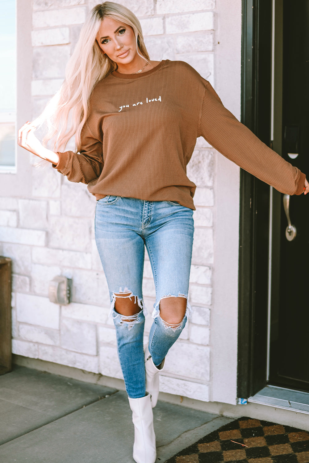 Jessiette Loved Print Corduroy Sweatshirt