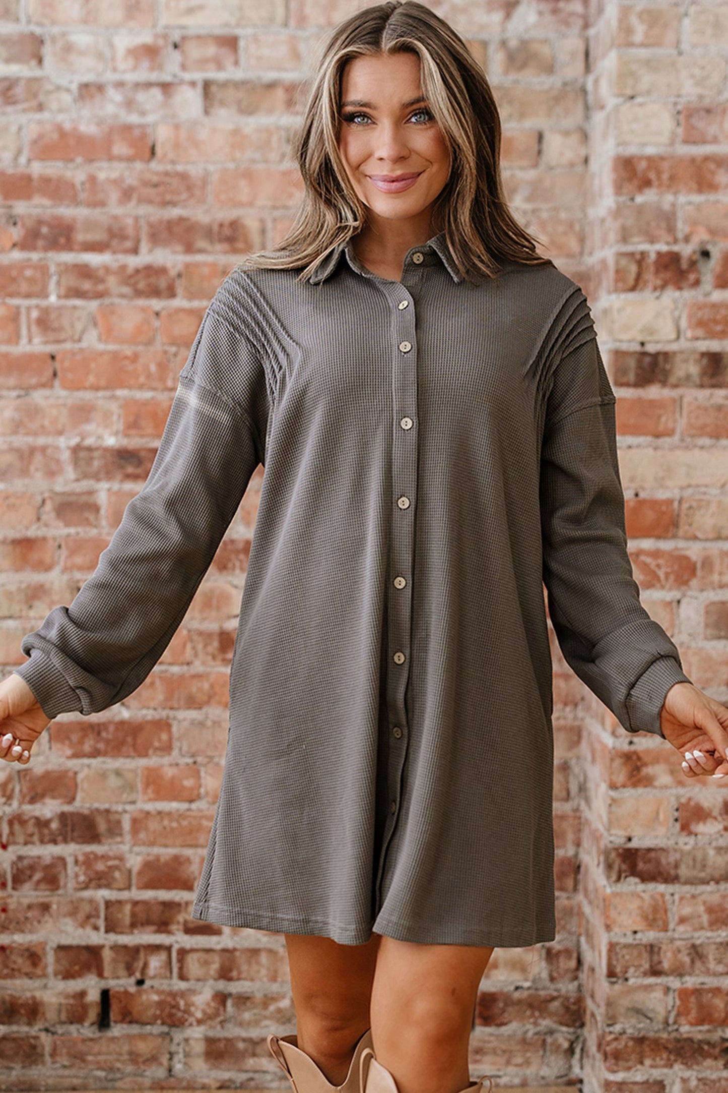 Viviana Taupe Waffle Knit Shirt
