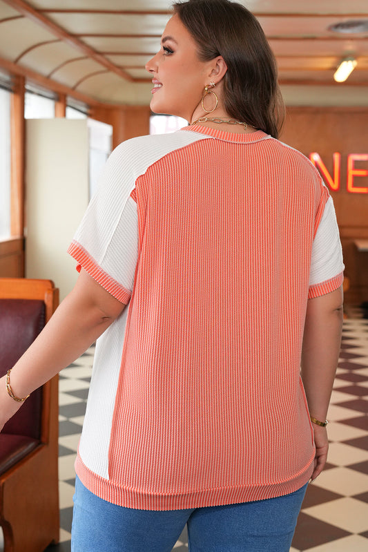 Khloe  Plus Size Rib Color block Short Sleeve Top