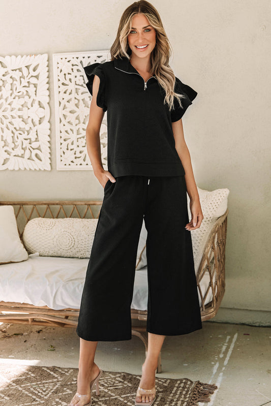 Alyssa Textured Flutter Sleeve Top