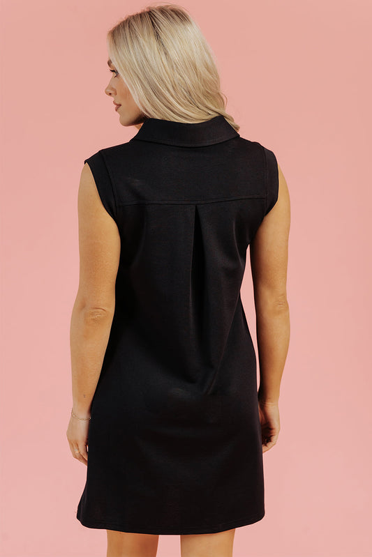 Kyla Collared Slit Neck Sleeveless Mini Dress