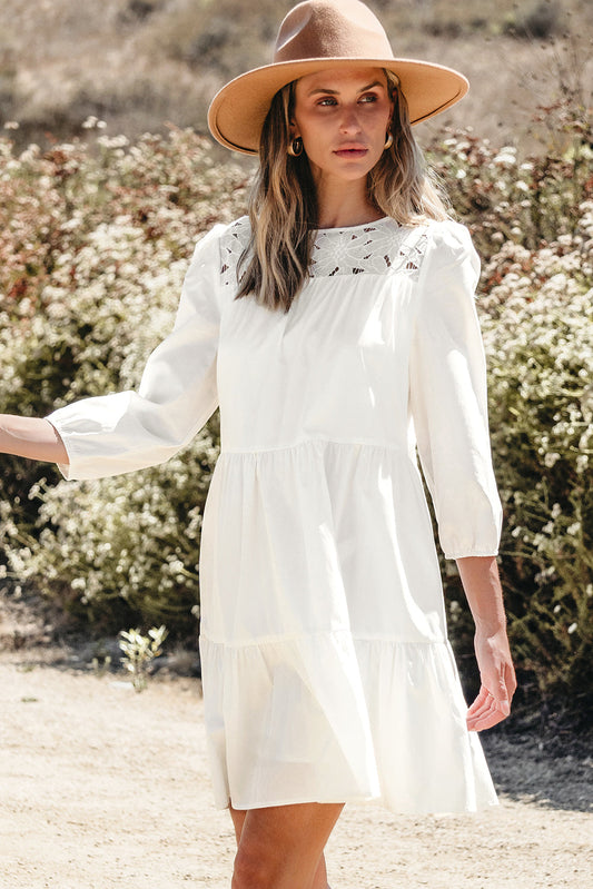 Whitley Floral Lace Patchwork Tiered Mini Dress