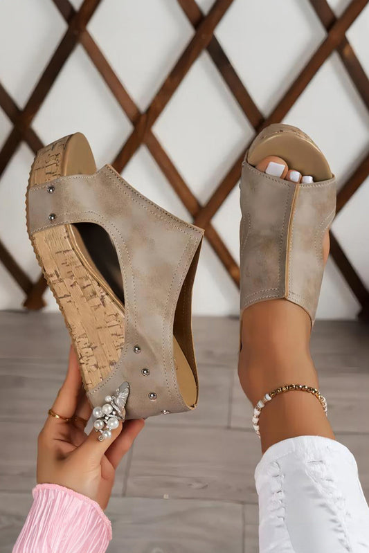 Gianna Pu Leather Wedge Slippers