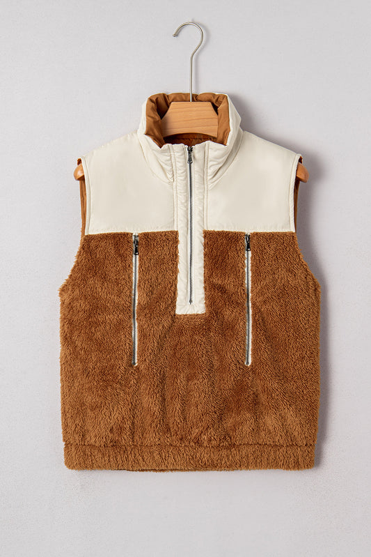Elizabeth Patchwork Zipper Stand Vest