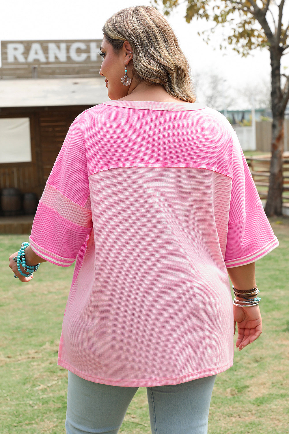 Reagan Plus Size Stripe Patchwork Top