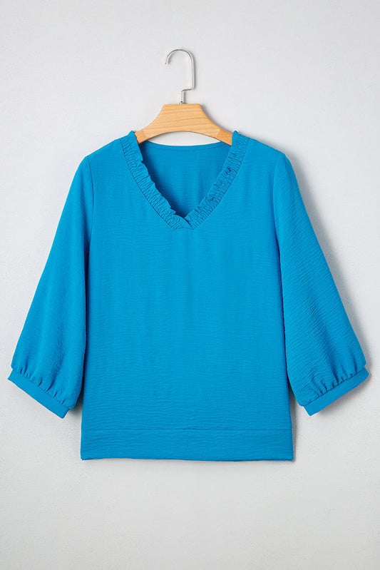 Clara V Neckline Crinkled Blouse