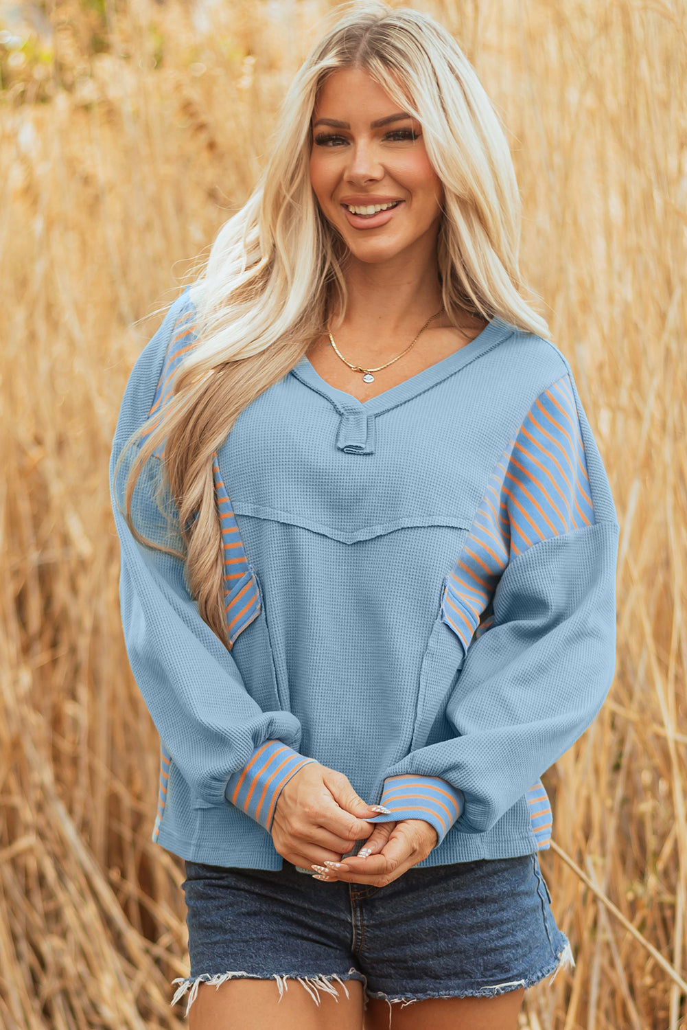 Madison Exposed Seam Waffle Baggy Pullover