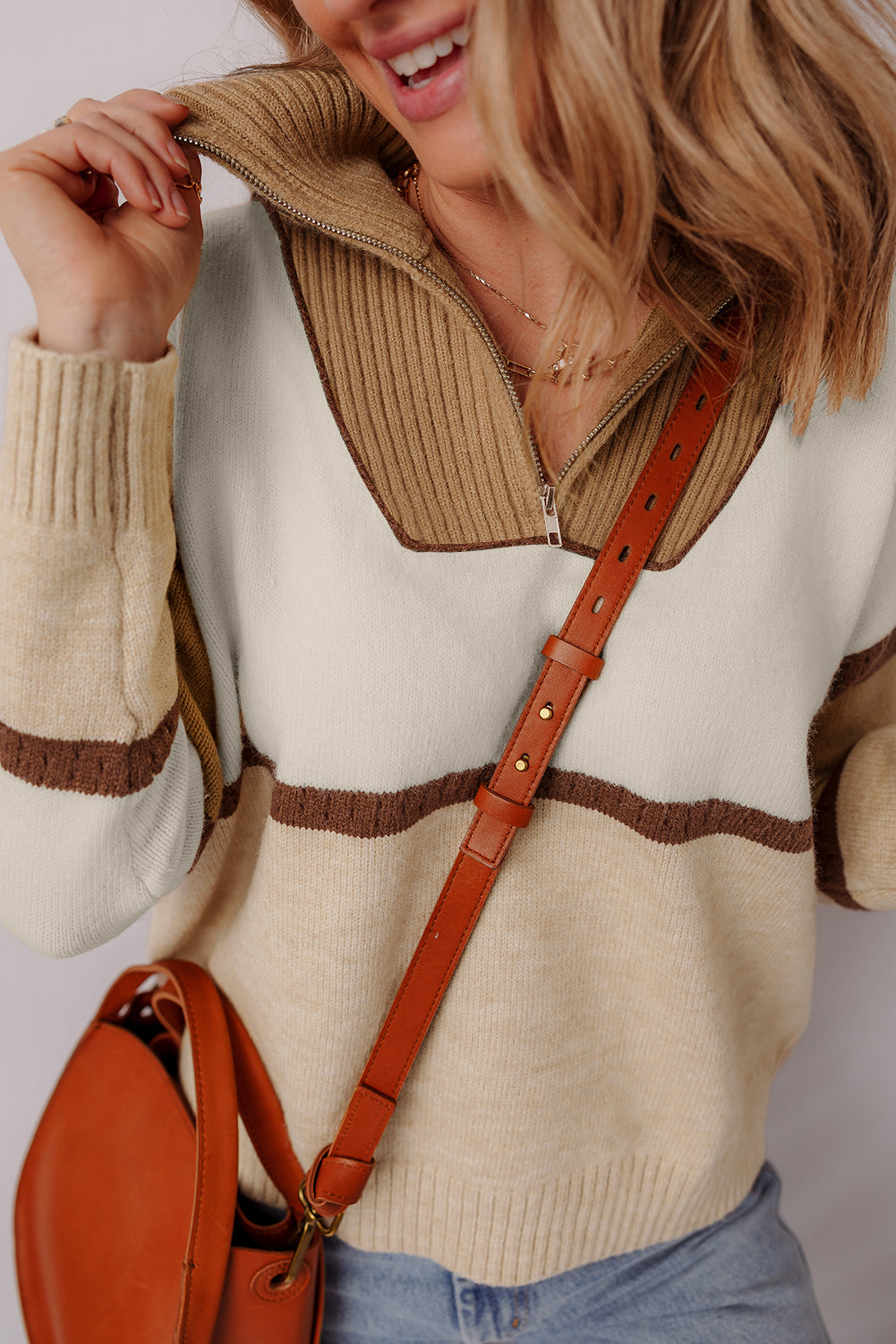 Guinevere Zipped Collared Pullover Sweater