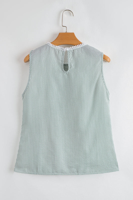 Meredith Stripe Lace Patchwork Crew Neck Tank Top