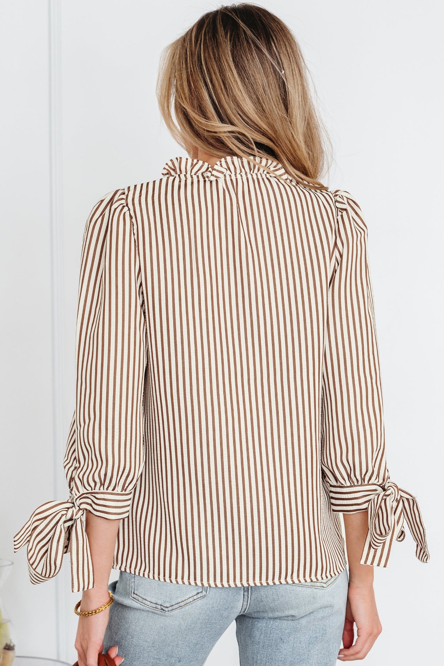 Blair Tied Cuffs Seersucker Blouse