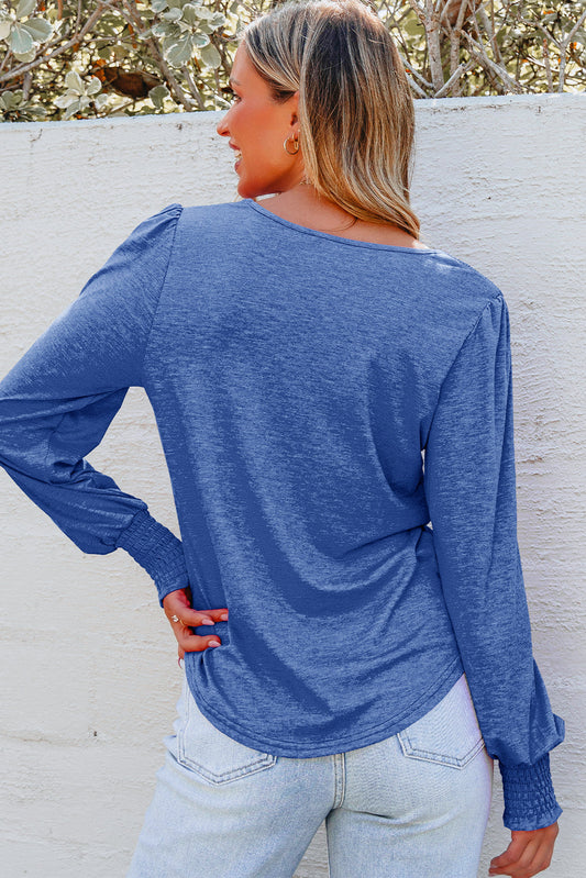 Andrea Shirred Shoulder Frilled Cuffs Long Sleeve Top