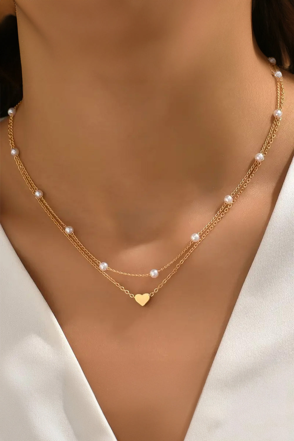 Heart and Pearl Detail 2pcs Layered Necklace