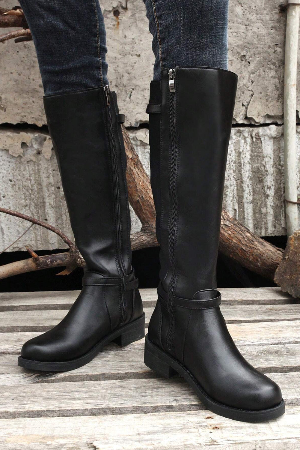 Josie Zipper Knee High Low Heel Boots
