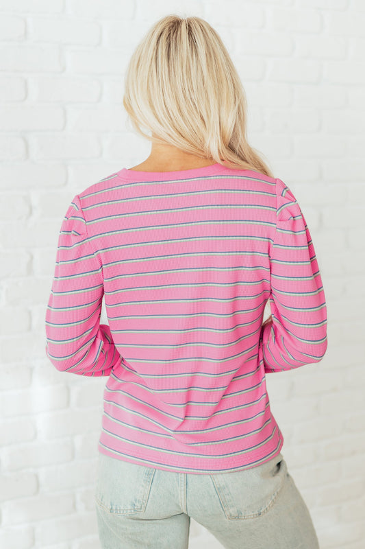 Giana Stripe Textured Knit Long Sleeve Top