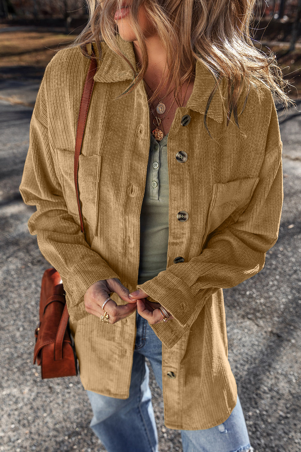 Giuliana Patched Up Corduroy Shacket
