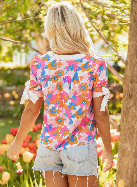 Aleia Floral Knotted Short Sleeve Blouse