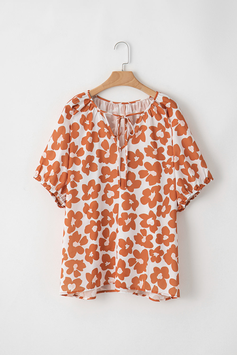 Sky Plus Size Floral Print Drawstring V Neck Short Sleeve Blouse