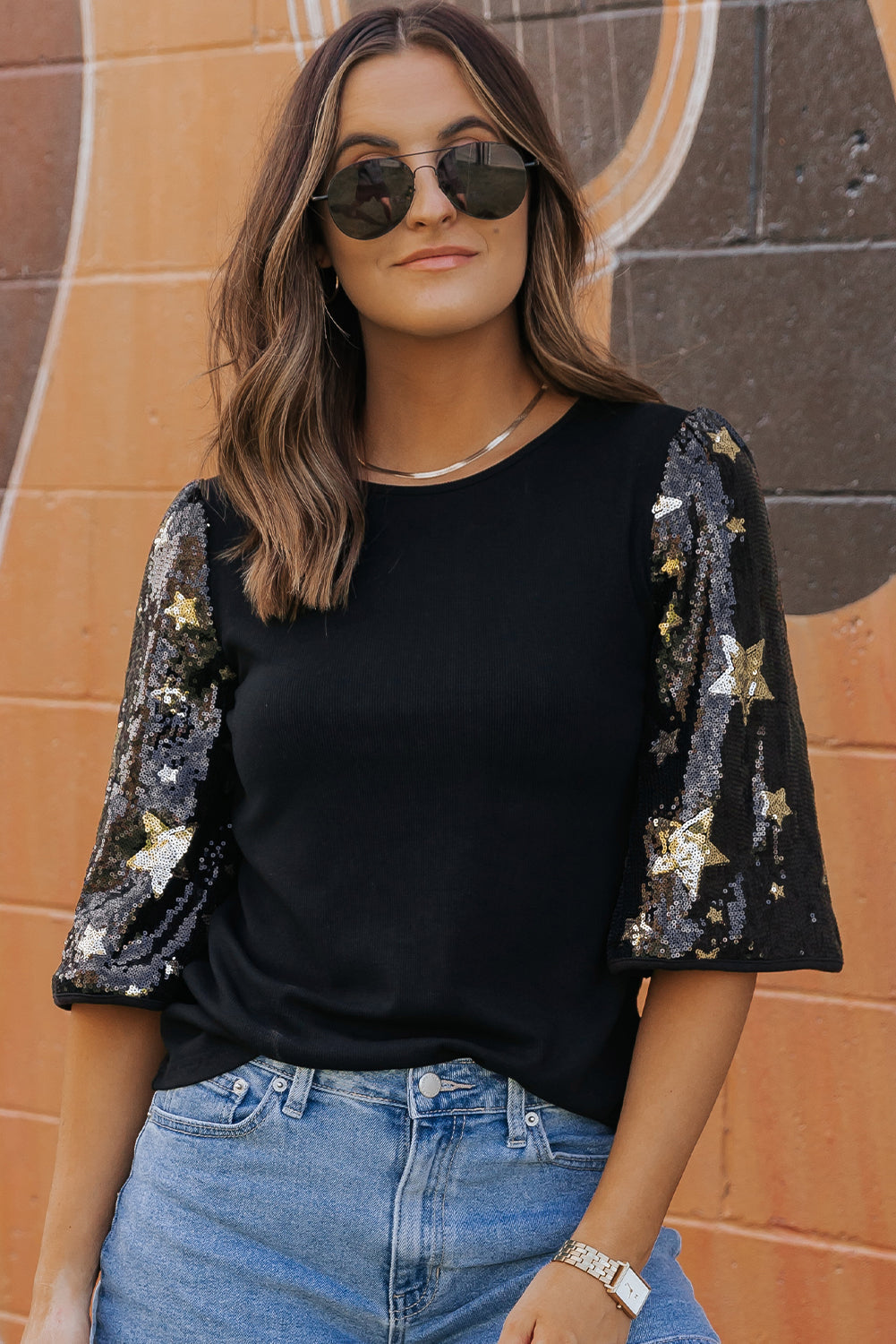 Lara Splicing Half Sleeve Top