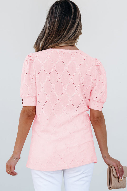 Scarlet Flower Textured Short Sleeve Top.