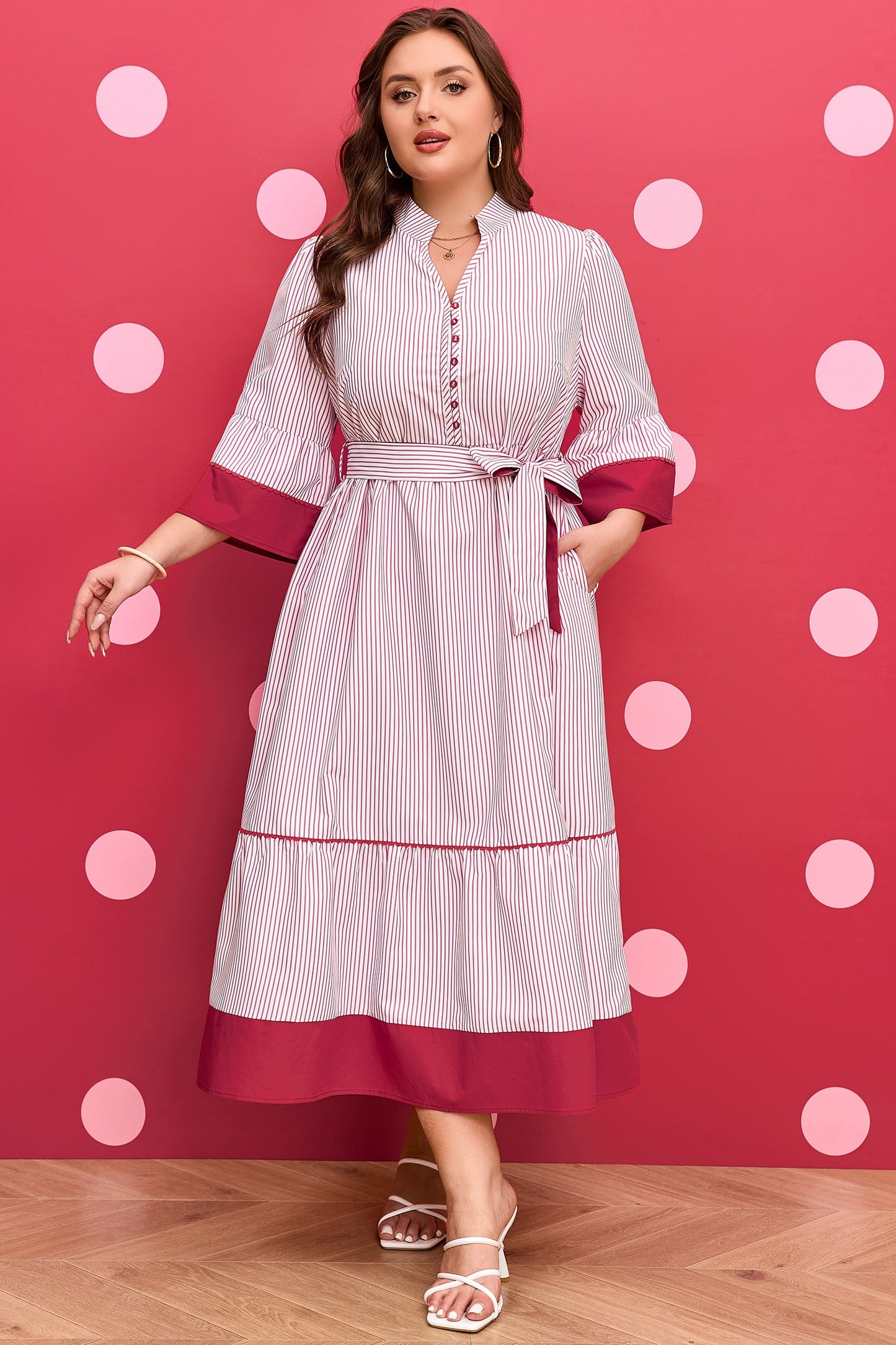Charlee Hem Pinstriped Midi PLUS Dress