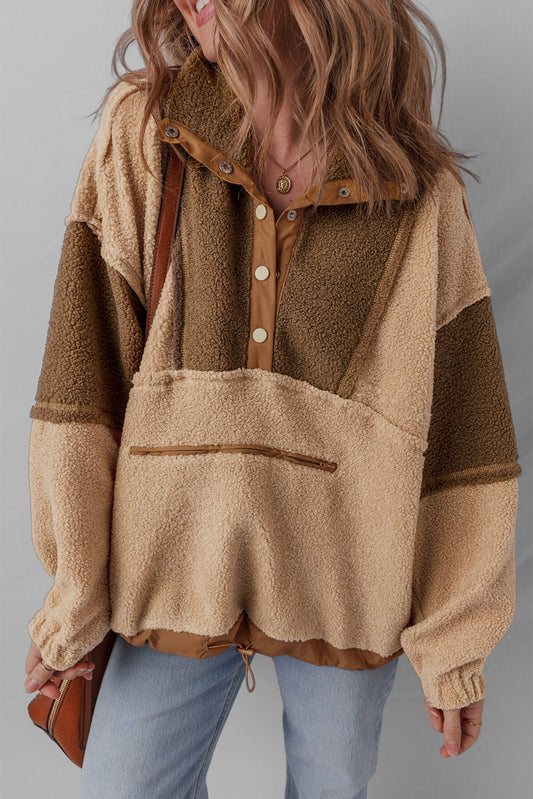 Adaline Patchwork Half Sherpa Sweatshirt