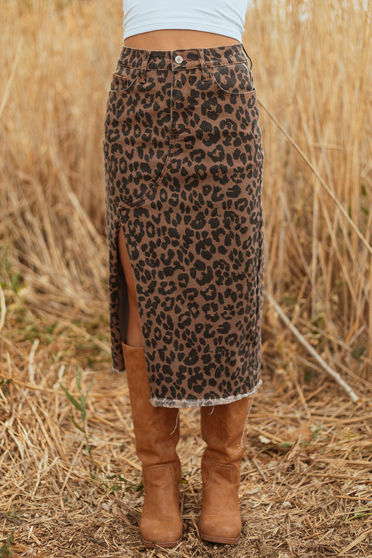 Jadecara Frayed Midi Skirt