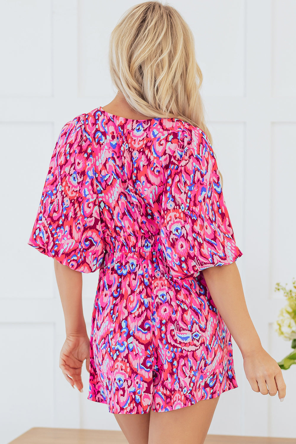 Sevyn Abstract V Neck High Waist Romper