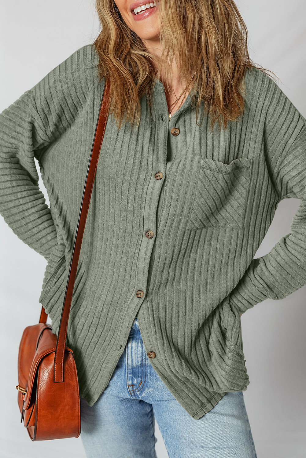 Lucia Ribbed Texture Button Up Shacket