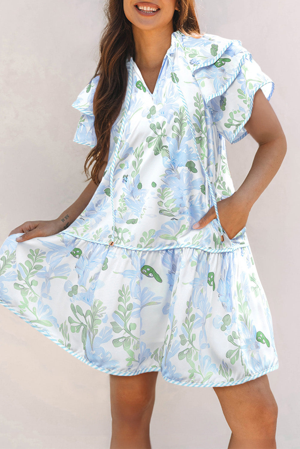 Madalyn Floral Contrast Edge Layered Short Sleeve Mini Dress