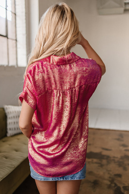 Amoura Metallic Sheen Buttoned Top