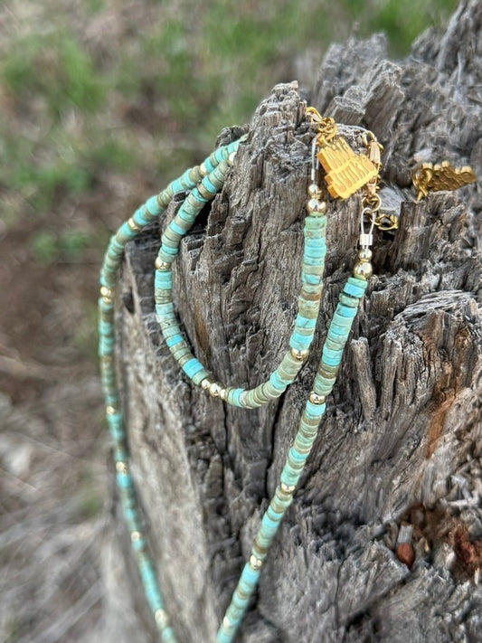 Golden Turquoise Trail Heishi Beaded Bracelet